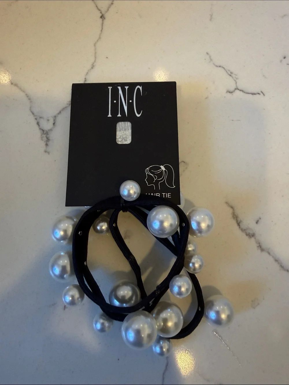 INC International Concepts Black Hair Ties with Pearl Accents
